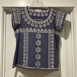 THML Navy Blue Embroidered short sleeve Blouse summery chic